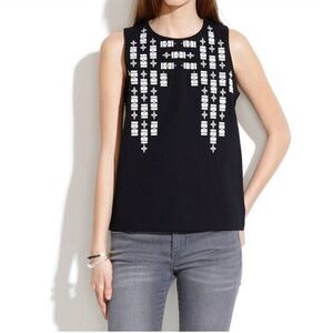 MADEWELL Black White Stitch Frame Embroidered Sleeveless Tank Top XS